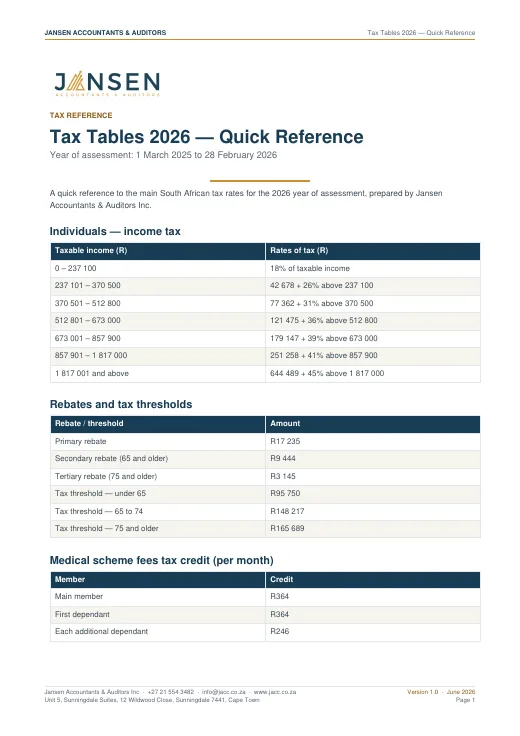 Tax Tables 2026 cover